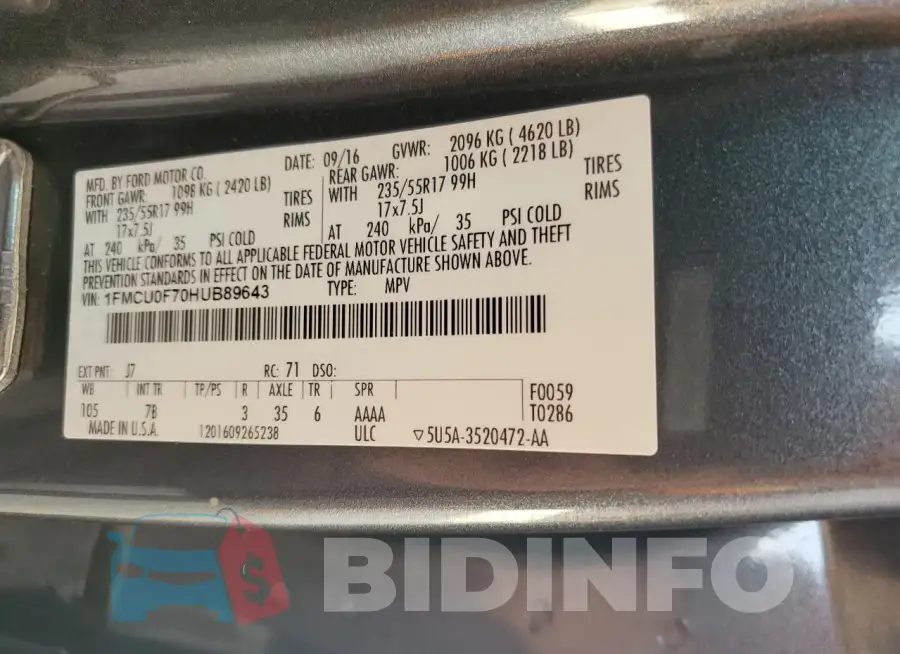 1FMCU0F70HUB89643 Photo# 13