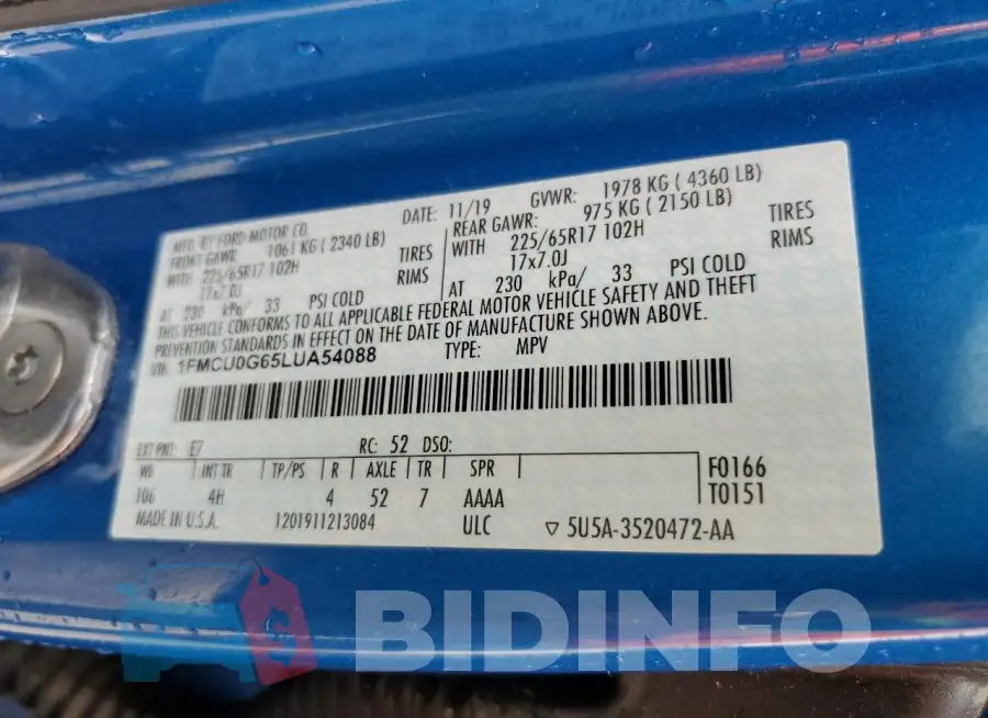 1FMCU0G65LUA54088 Photo# 14