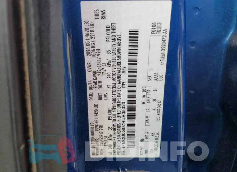 1FMCU0GD7HUB35020 Photo# 13