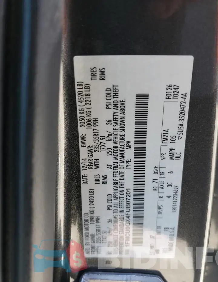 1FMCU0GX4FUB07201 Photo# 12