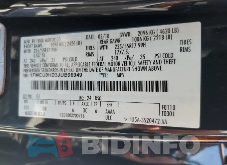 1FMCU0HD3JUB96949 Photo# 13