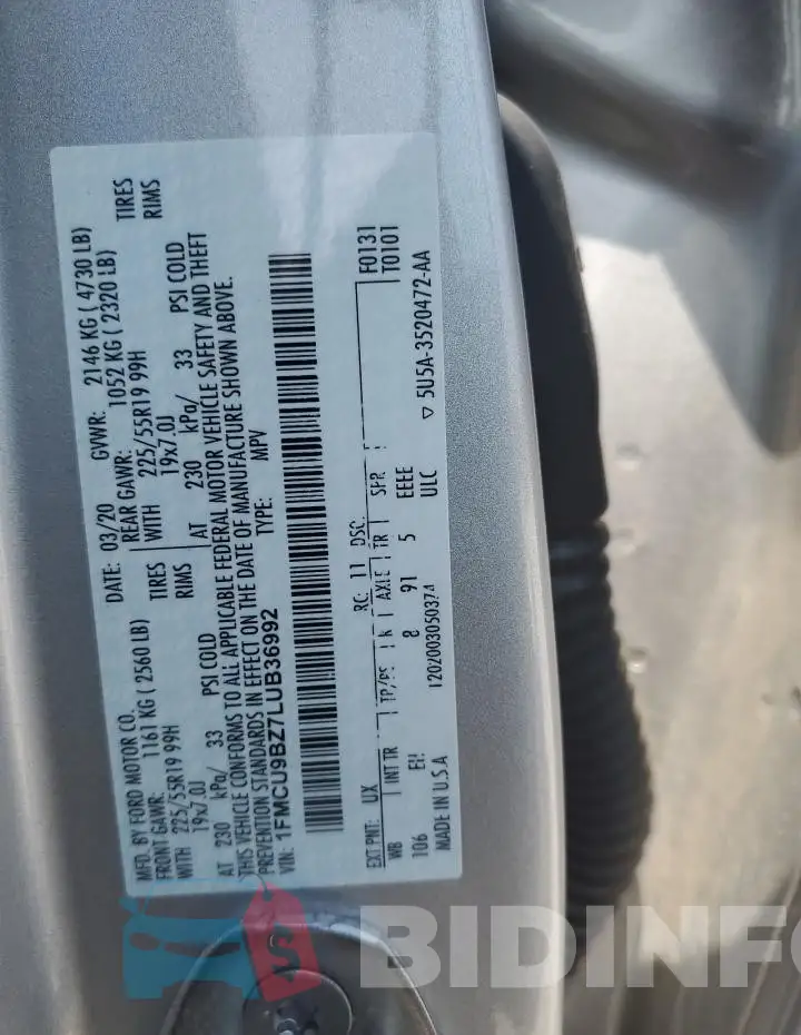 1FMCU9BZ7LUB36992 Photo# 13