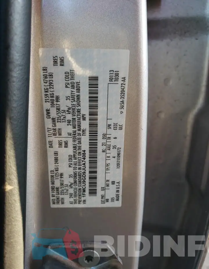 1FMCU9GD9JUA74084 Photo# 12