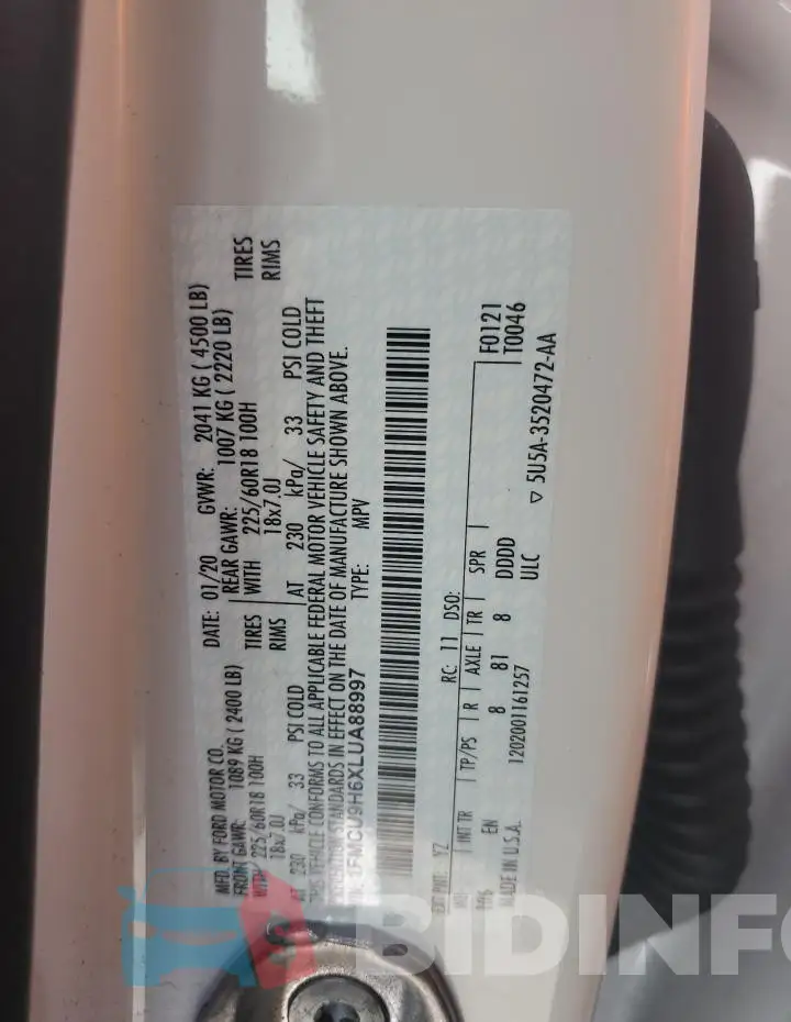 1FMCU9H6XLUA88997 Photo# 13