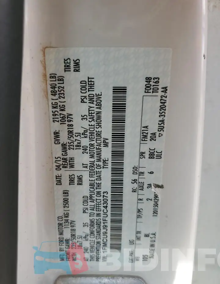 1FMCU9J91FUC43073 Photo# 13