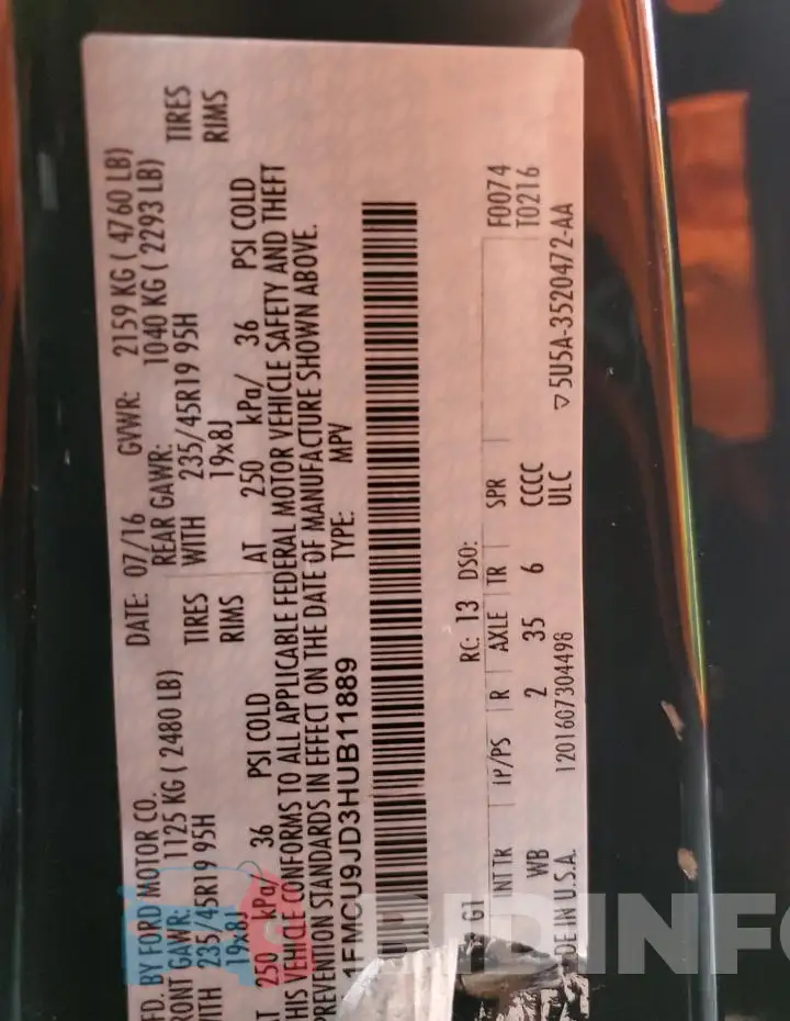 1FMCU9JD3HUB11889 Photo# 13