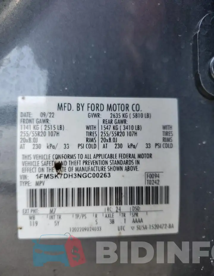 1FMSK7DH3NGC00263 Photo# 14