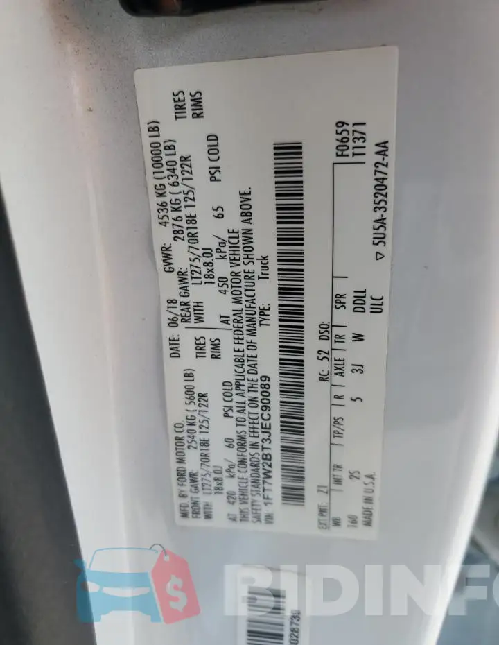 1FT7W2BT3JEC90089 Photo# 12