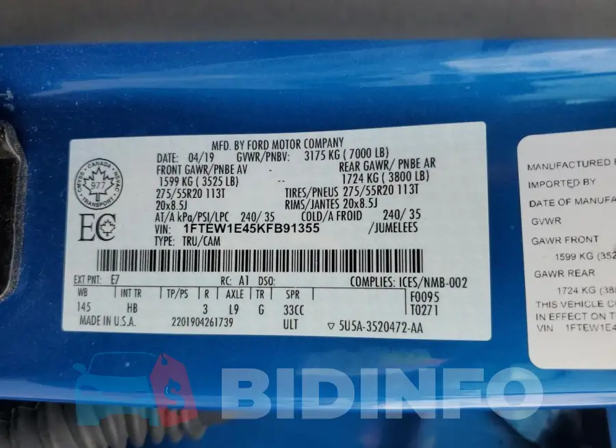 1FTEW1E45KFB91355 Photo# 13