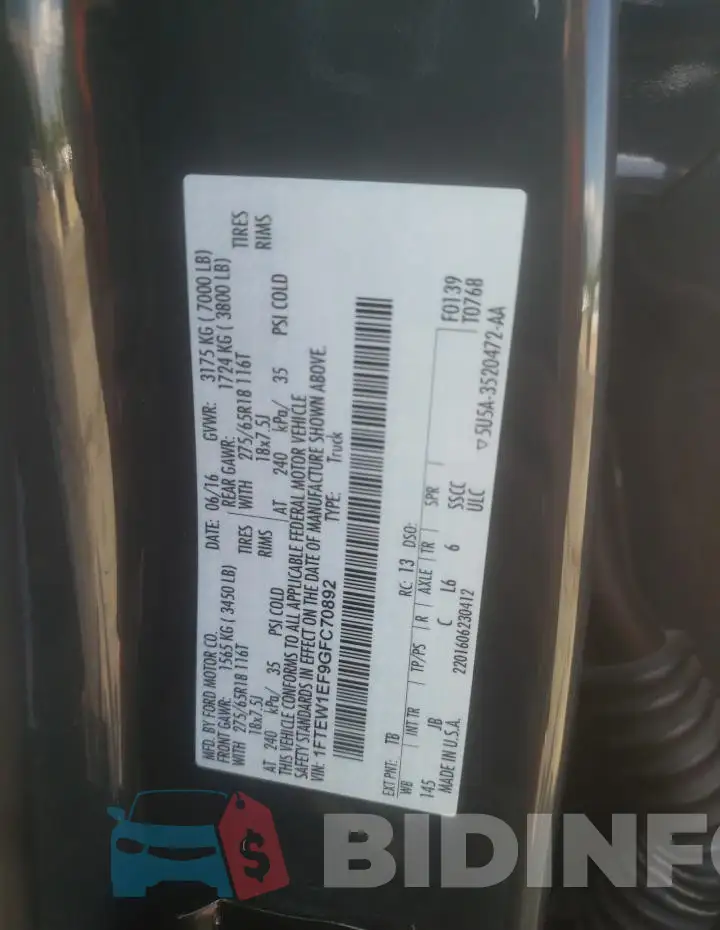1FTEW1EF9GFC70892 Photo# 12