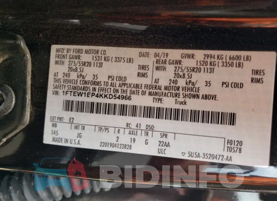 1FTEW1EP4KKD54966 Photo# 12