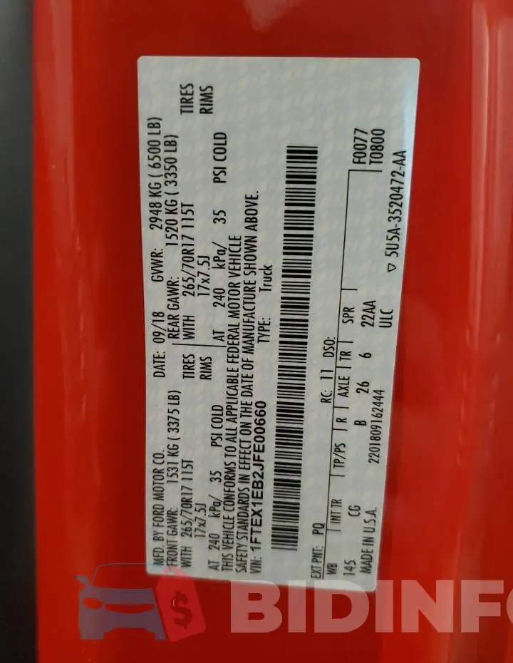 1FTEX1EB2JFE00660 Photo# 12
