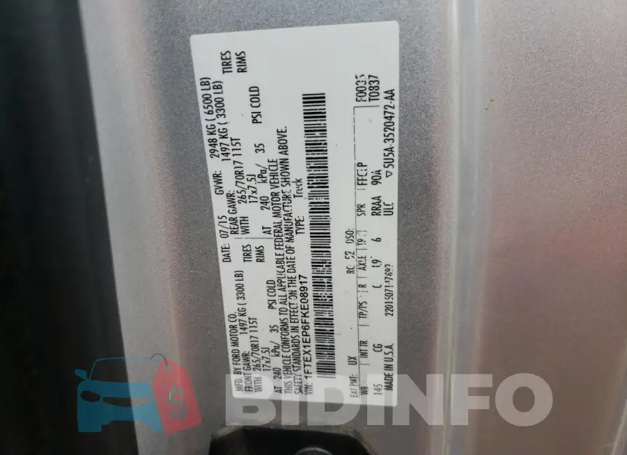 1FTEX1EP6FKE08917 Photo# 12