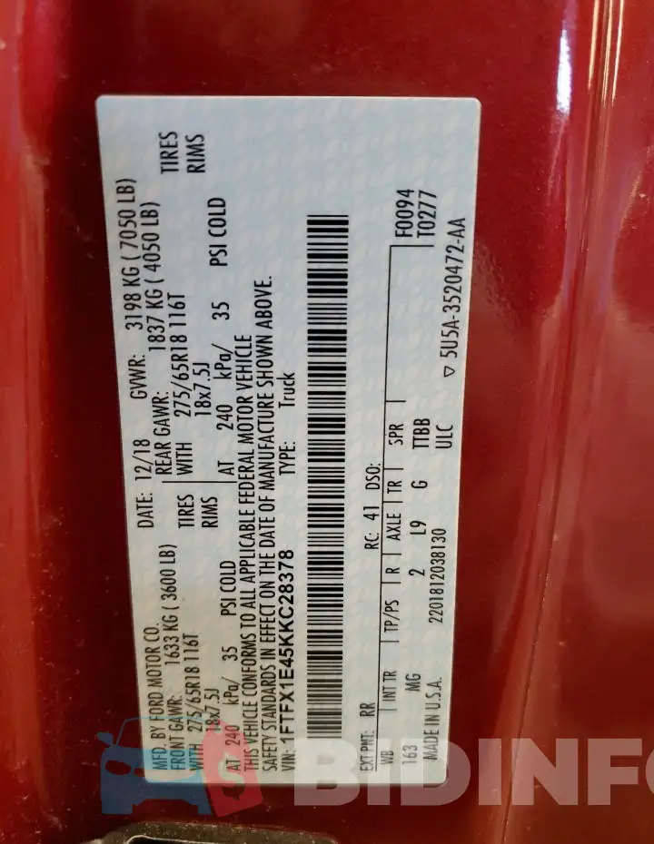 1FTFX1E45KKC28378 Photo# 12