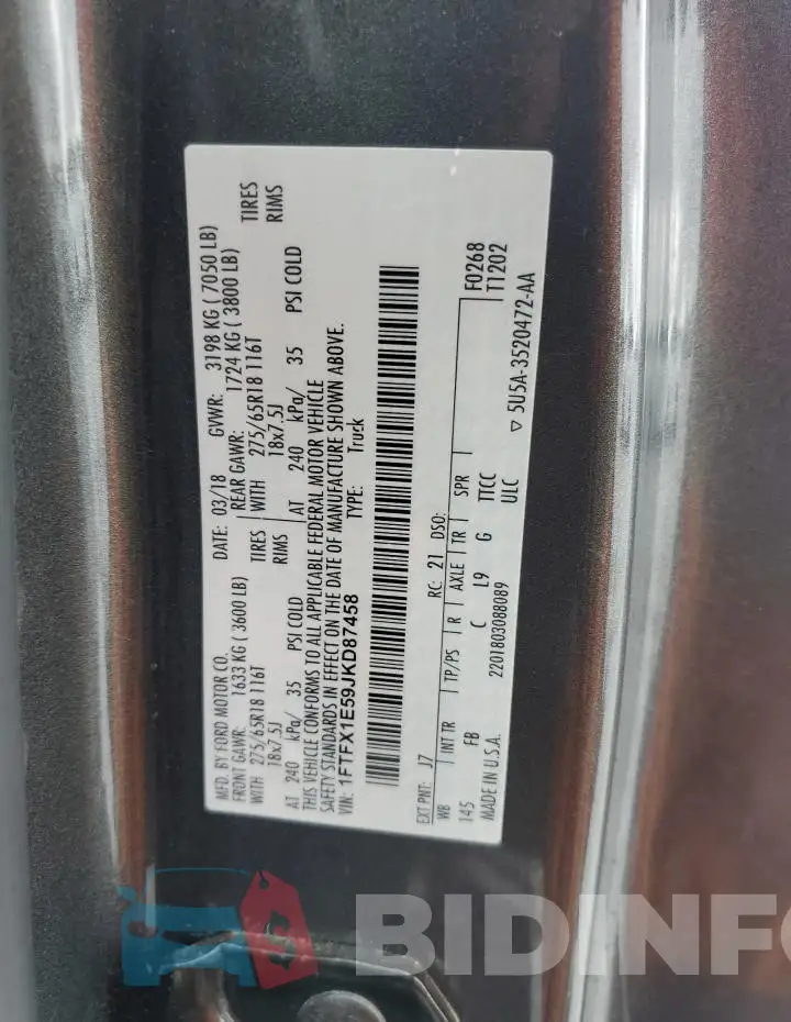 1FTFX1E59JKD87458 Photo# 12
