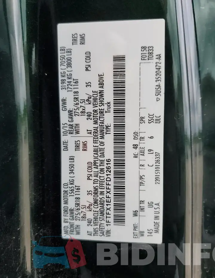 1FTFX1EFXFFD12616 Photo# 12