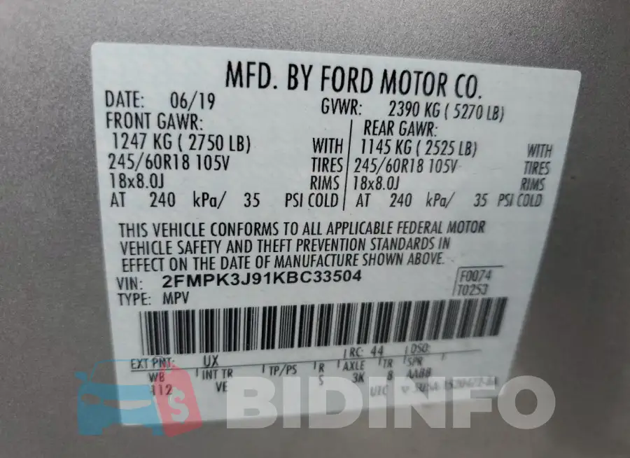 2FMPK3J91KBC33504 Photo# 14