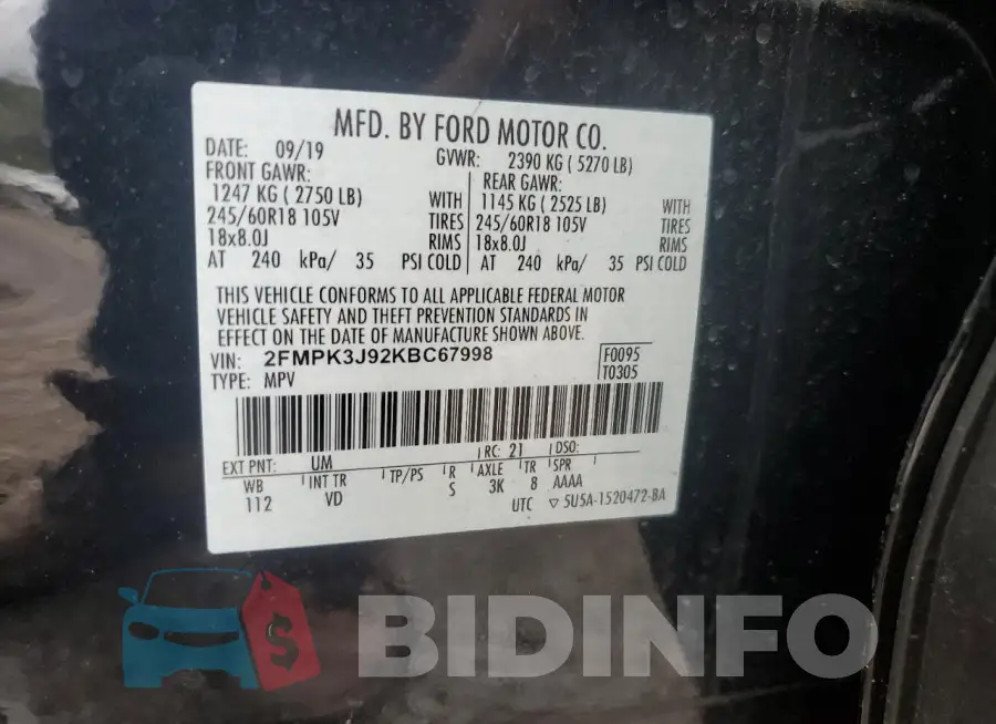 2FMPK3J92KBC67998 Photo# 12