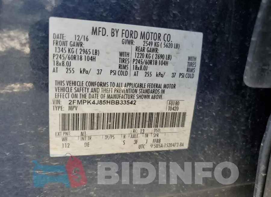 2FMPK4J85HBB33542 Photo# 13
