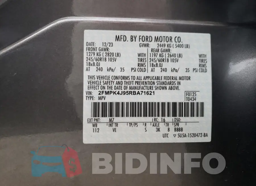 2FMPK4J95RBA71621 Photo# 13