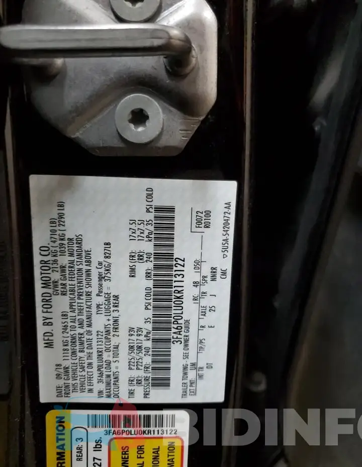 3FA6P0LU0KR113122 Photo# 13