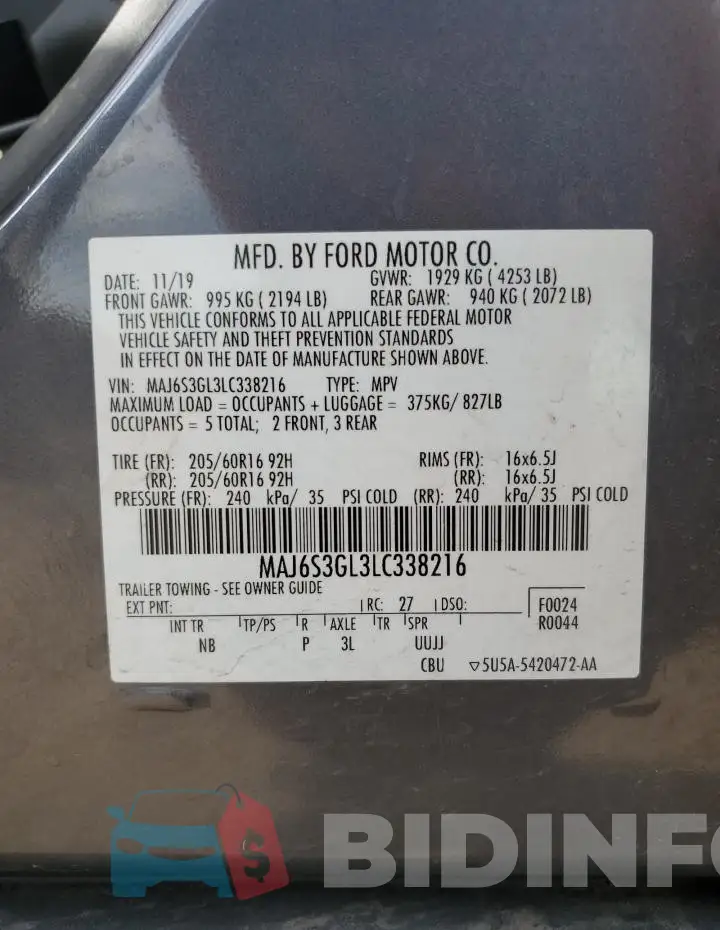 MAJ6S3GL3LC338216 Photo# 12