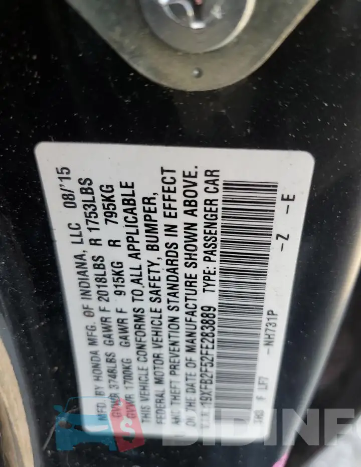 19XFB2F52FE283889 Photo# 13
