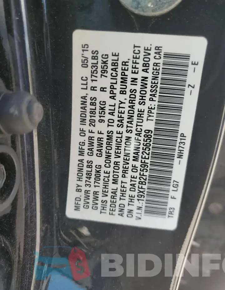 19XFB2F59FE256589 Photo# 13