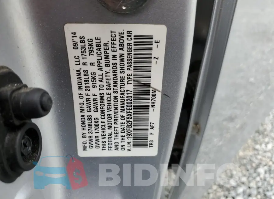 19XFB2F5XFE002017 Photo# 12