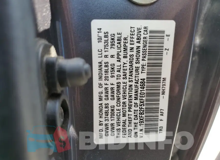19XFB2F5XFE014684 Photo# 12