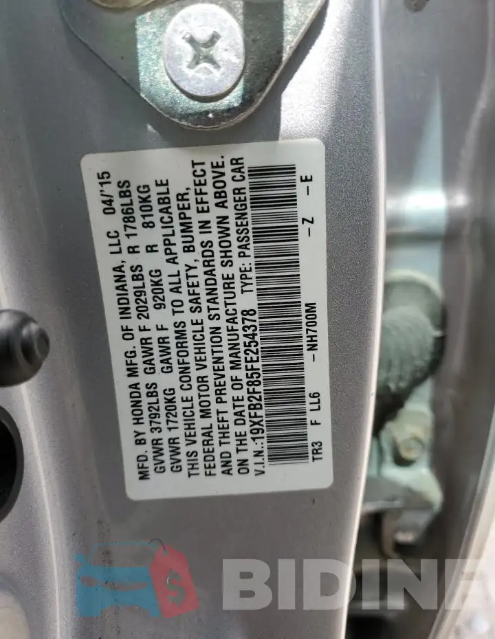 19XFB2F85FE254378 Photo# 13