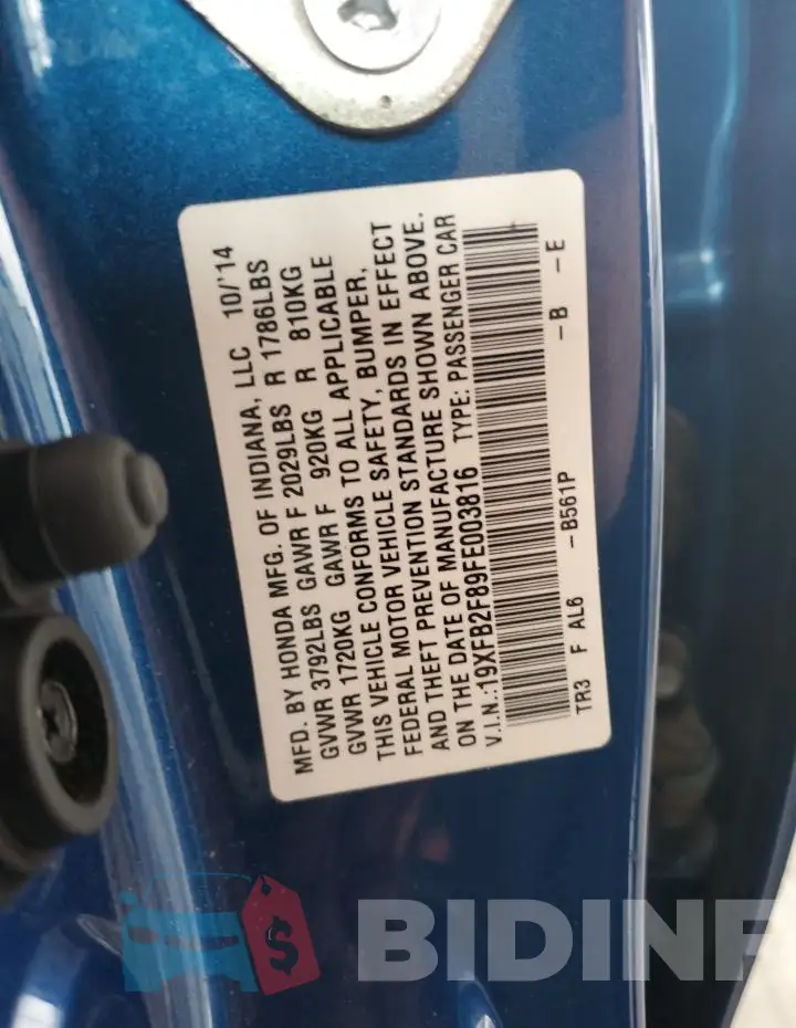 19XFB2F89FE003816 Photo# 12