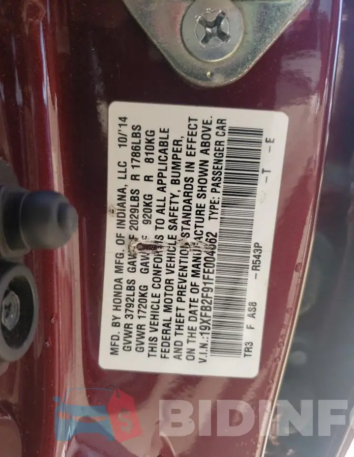 19XFB2F91FE004662 Photo# 12