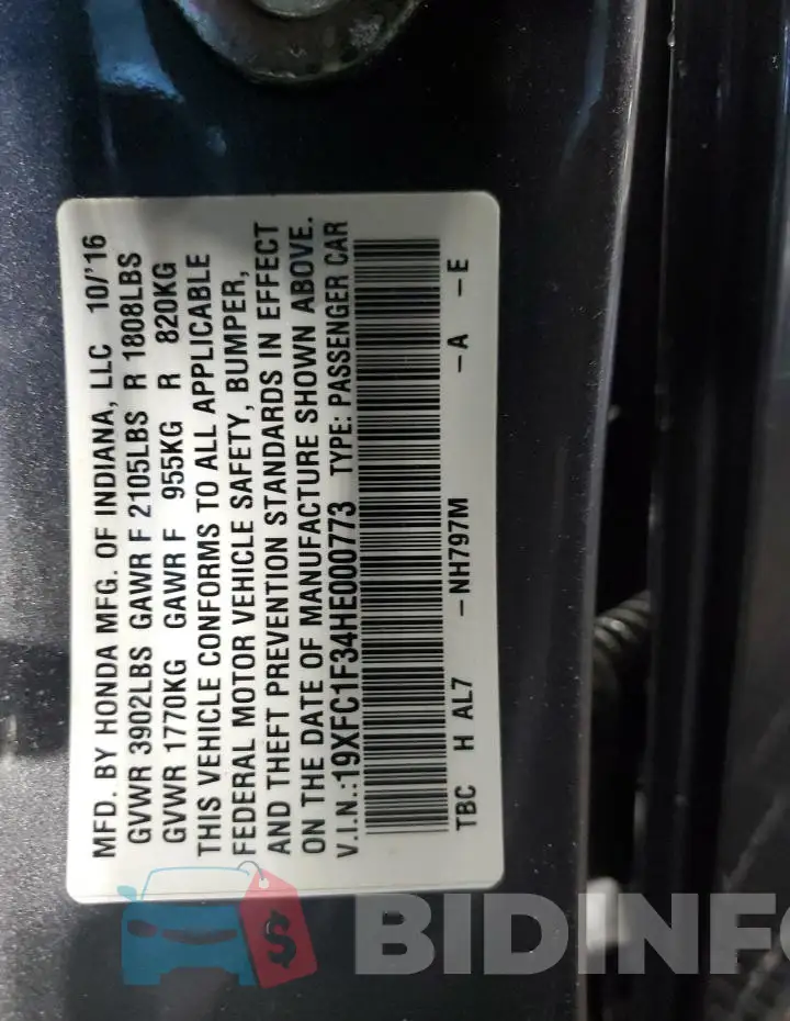 19XFC1F34HE000773 Photo# 13