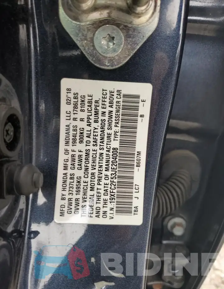 19XFC2F53JE204008 Photo# 12