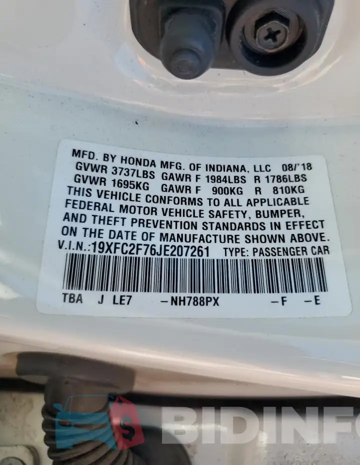 19XFC2F76JE207261 Photo# 12