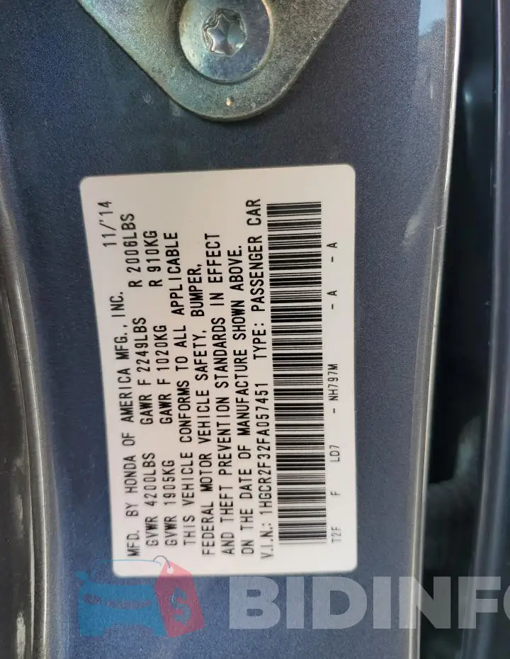 1HGCR2F32FA057451 Photo# 12