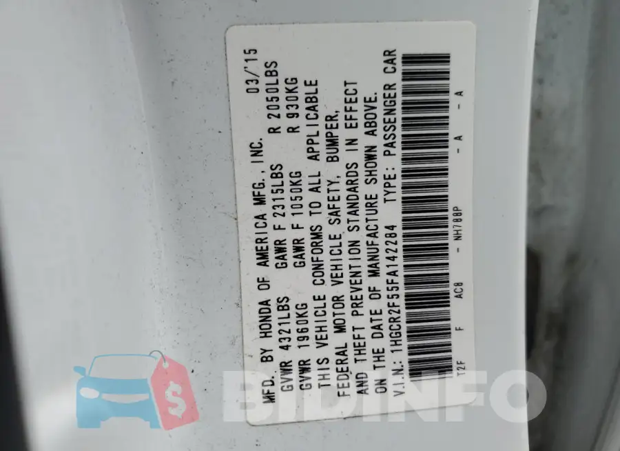 1HGCR2F55FA142284 Photo# 12