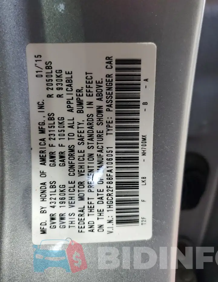 1HGCR2F88FA106051 Photo# 13