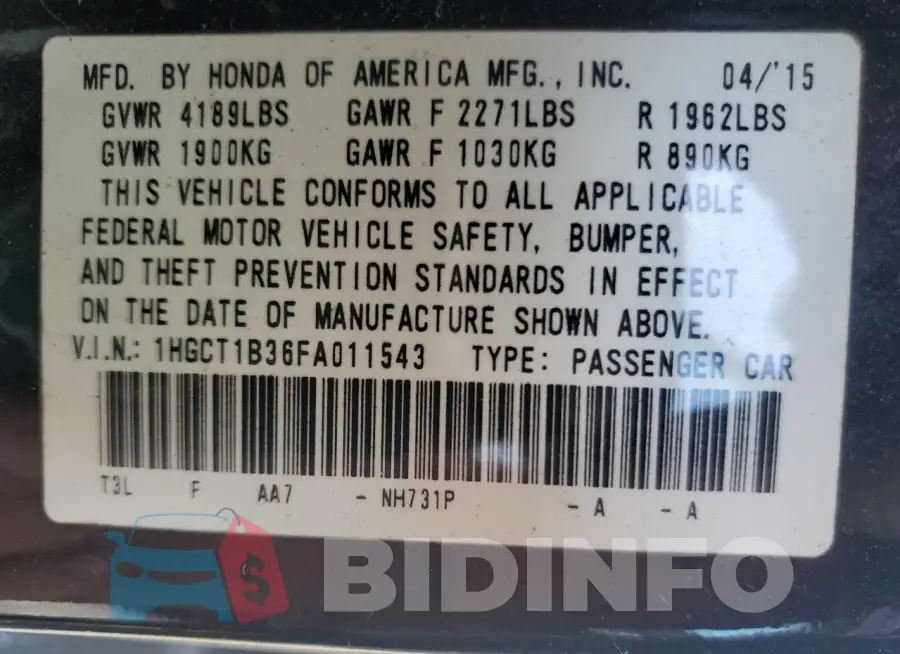 1HGCT1B36FA011543 Photo# 12