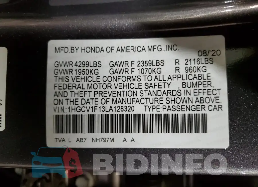 1HGCV1F13LA128320 Photo# 13