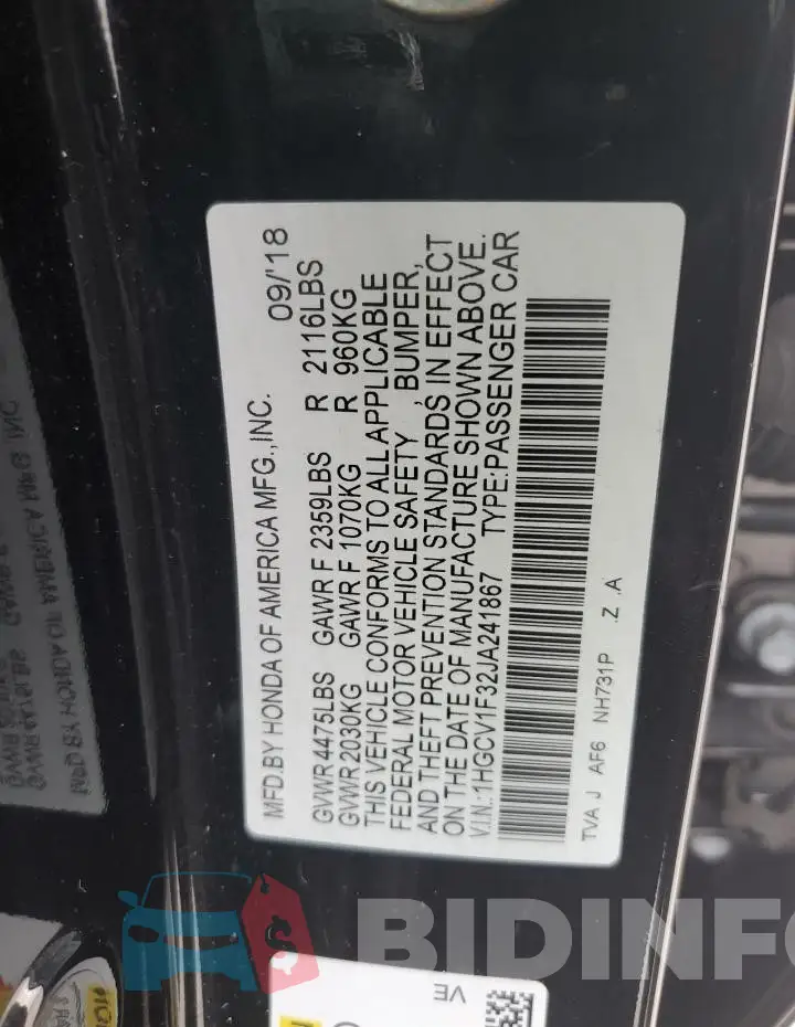 1HGCV1F32JA241867 Photo# 12