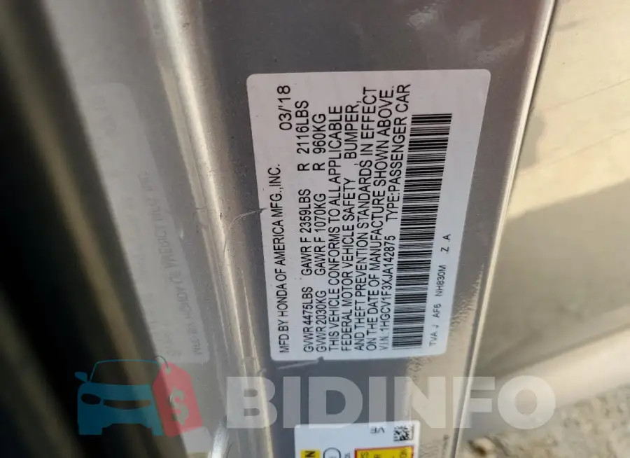 1HGCV1F3XJA142875 Photo# 12