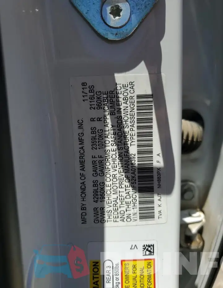 1HGCV1F52KA018392 Photo# 12