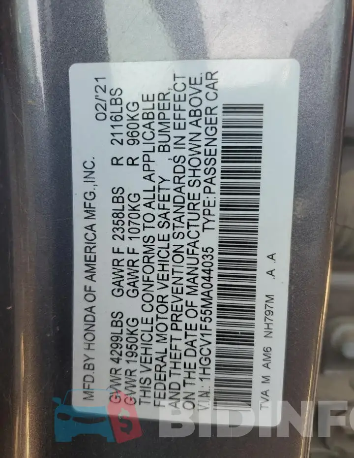 1HGCV1F55MA044035 Photo# 13