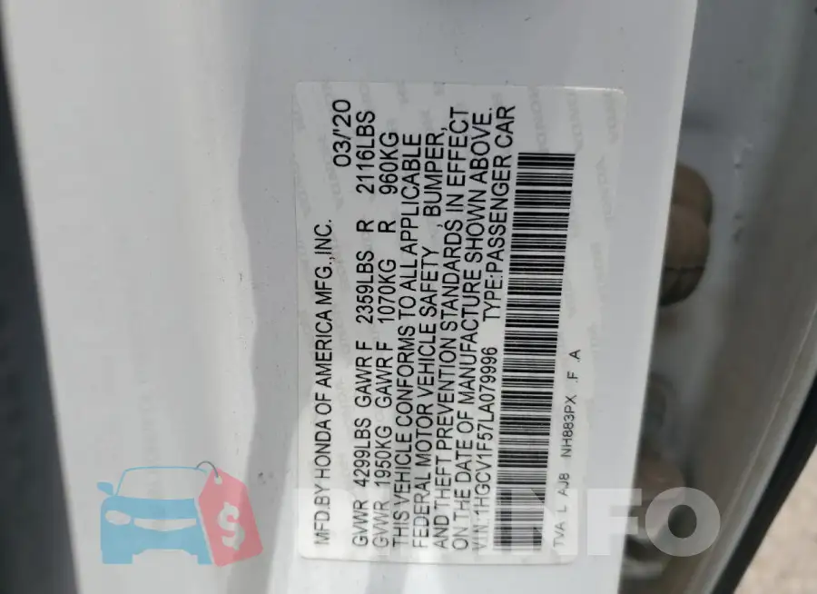 1HGCV1F57LA079996 Photo# 13