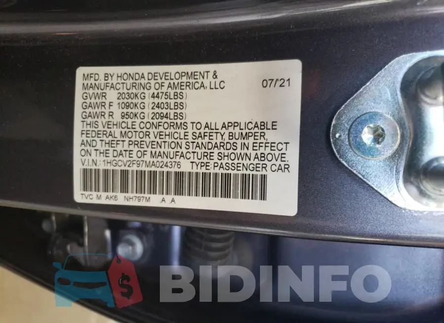 1HGCV2F97MA024376 Photo# 13