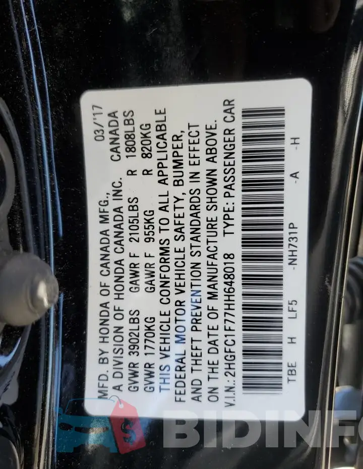 2HGFC1F77HH648018 Photo# 12