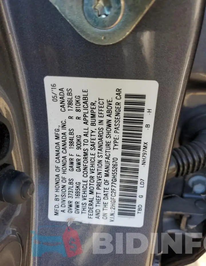 2HGFC2F77GH552670 Photo# 12