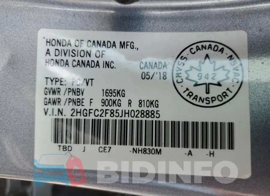 2HGFC2F85JH028885 Photo# 13